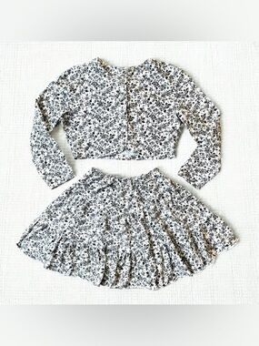 VTG 90s Floral 2pc Skirt Crop Top Set Fits Small Tag 11-12 High Waist Co-ord USA